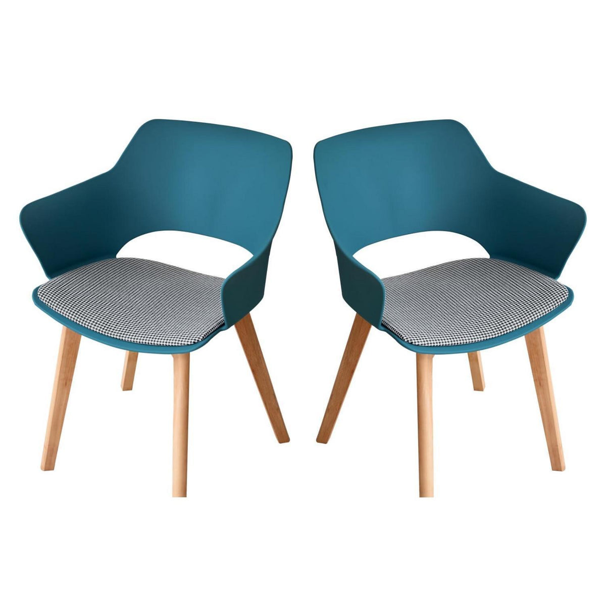 2er-Set Esszimmerstühle mit Stoffpolster & Massivholzbeinen - Seeblau