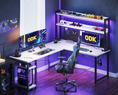 Gaming Schreibtisch LED USB Ladeanschluss Weiß 150x120 cm
