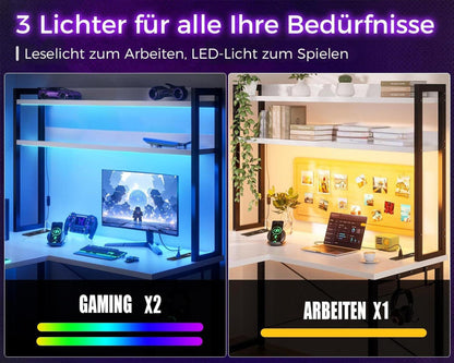 Eckschreibtisch Weiß Gaming Tisch LED USB-Ladeanschluss 150x120cm