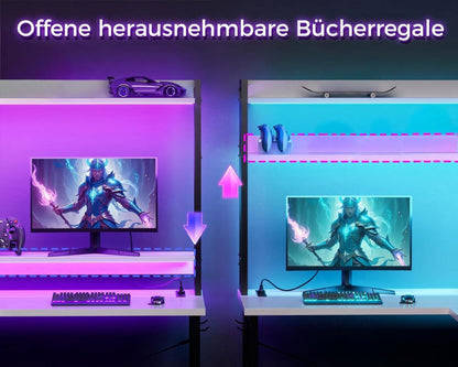Eckschreibtisch Weiß Gaming mit LED USB und Steckdose 150×120 cm