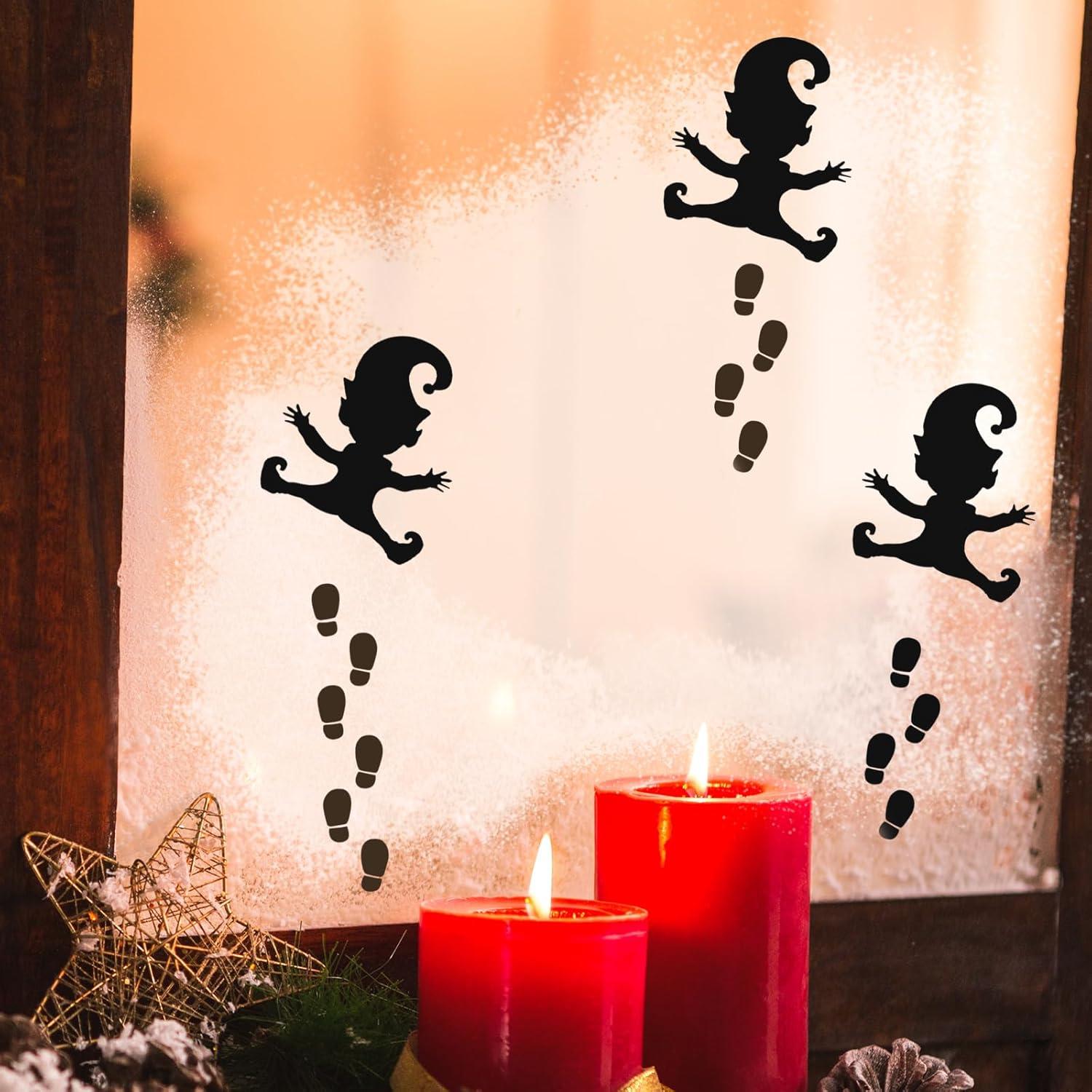 Wichtelschablone Fußabdrücke Holz Weihnachten Deko Fenster