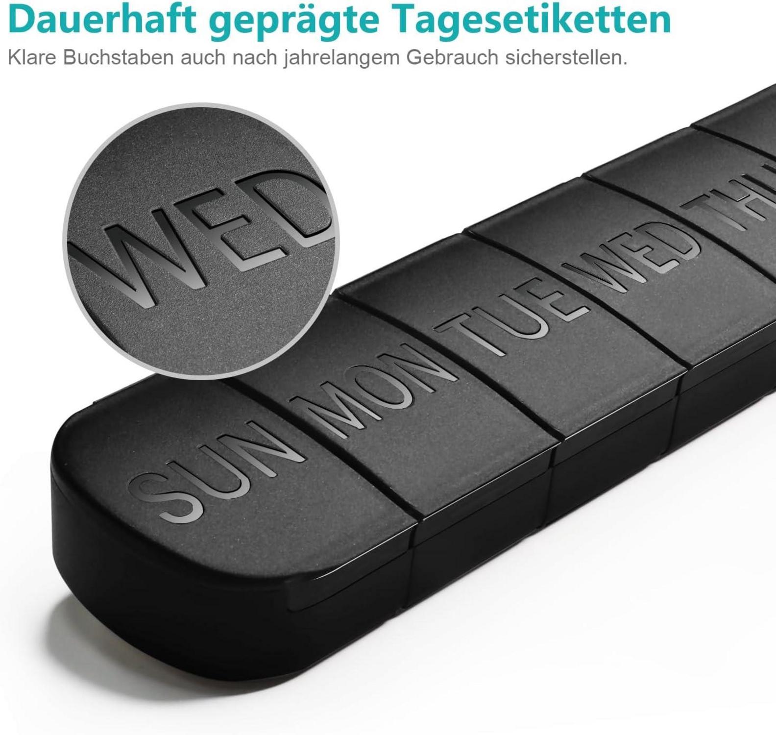Pillendose 7 Tage Schwarz Tablettenbox Deutsch BPA-frei