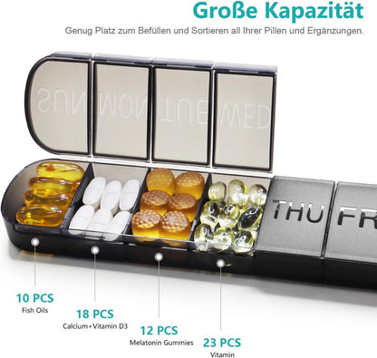 Pillendose 7 Tage Deutsch BPA-frei Schwarz
