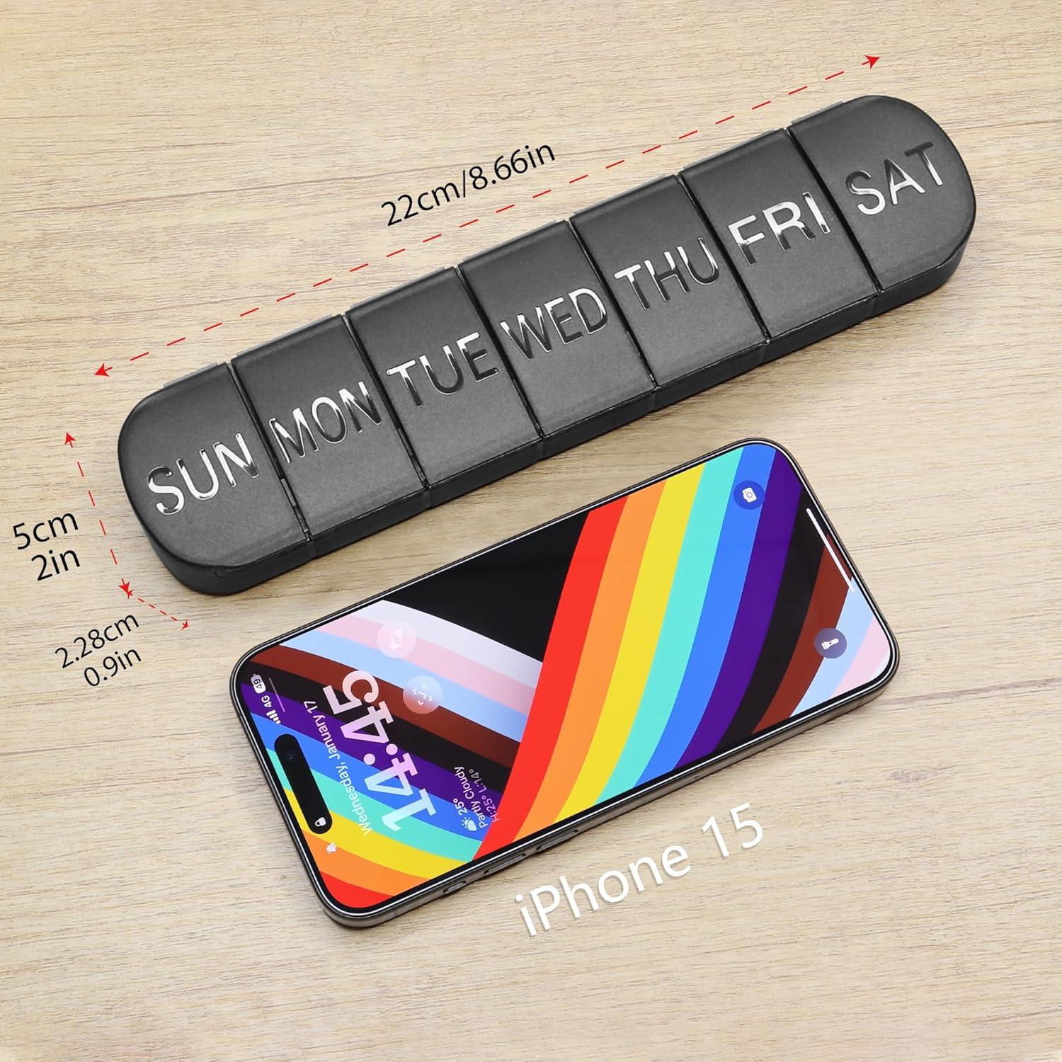 Pillenbox 7 Tage Medikamentenbox Pillendose BPA-frei Schwarz