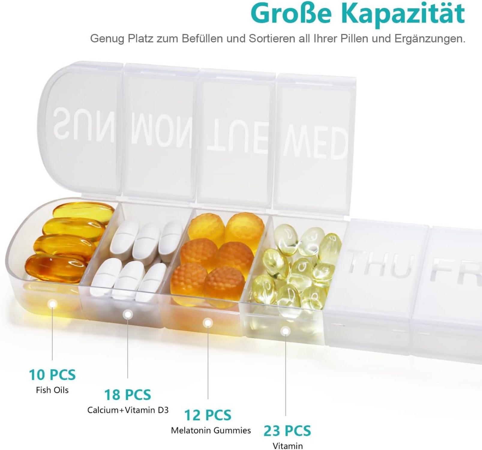 7 Tage Tablettenbox Große Pillendose Medikamentenbox BPA-frei - Transparenter Pillen Organizer