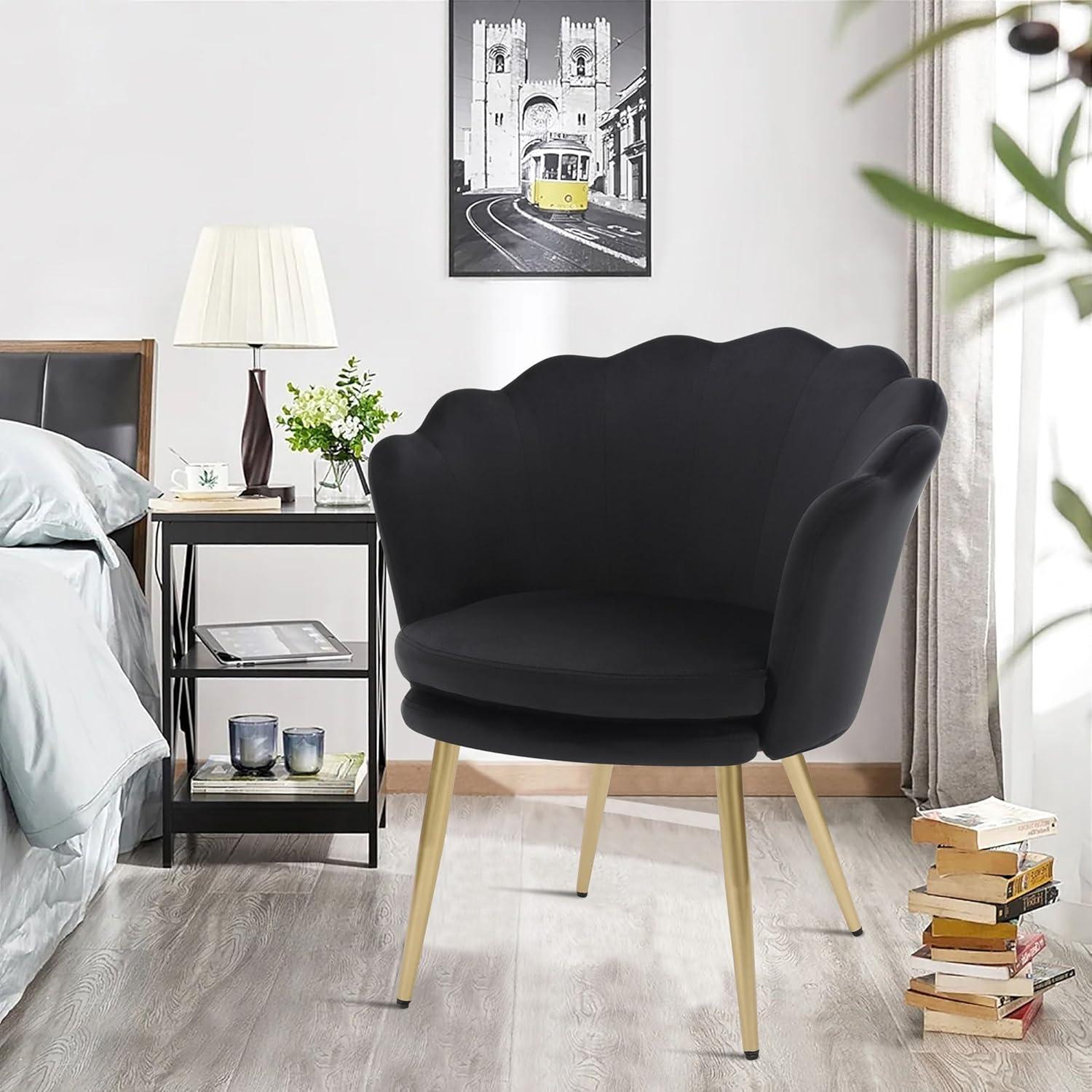 Samtstuhl Schwarz Gold Metallbeine Wohnzimmer Schlafzimmer