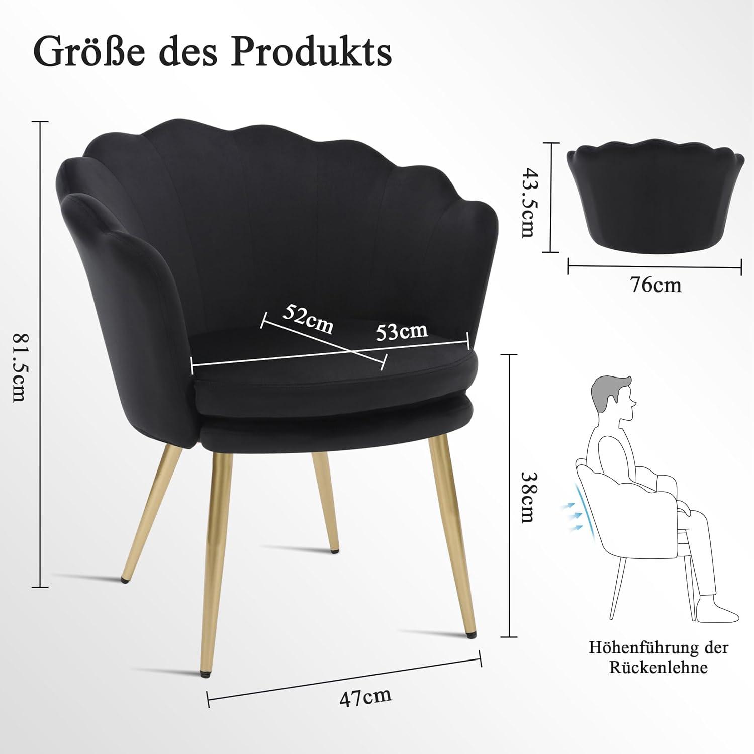 Samtstuhl mit Metallbeinen in Blumenform Schwarz-Gold