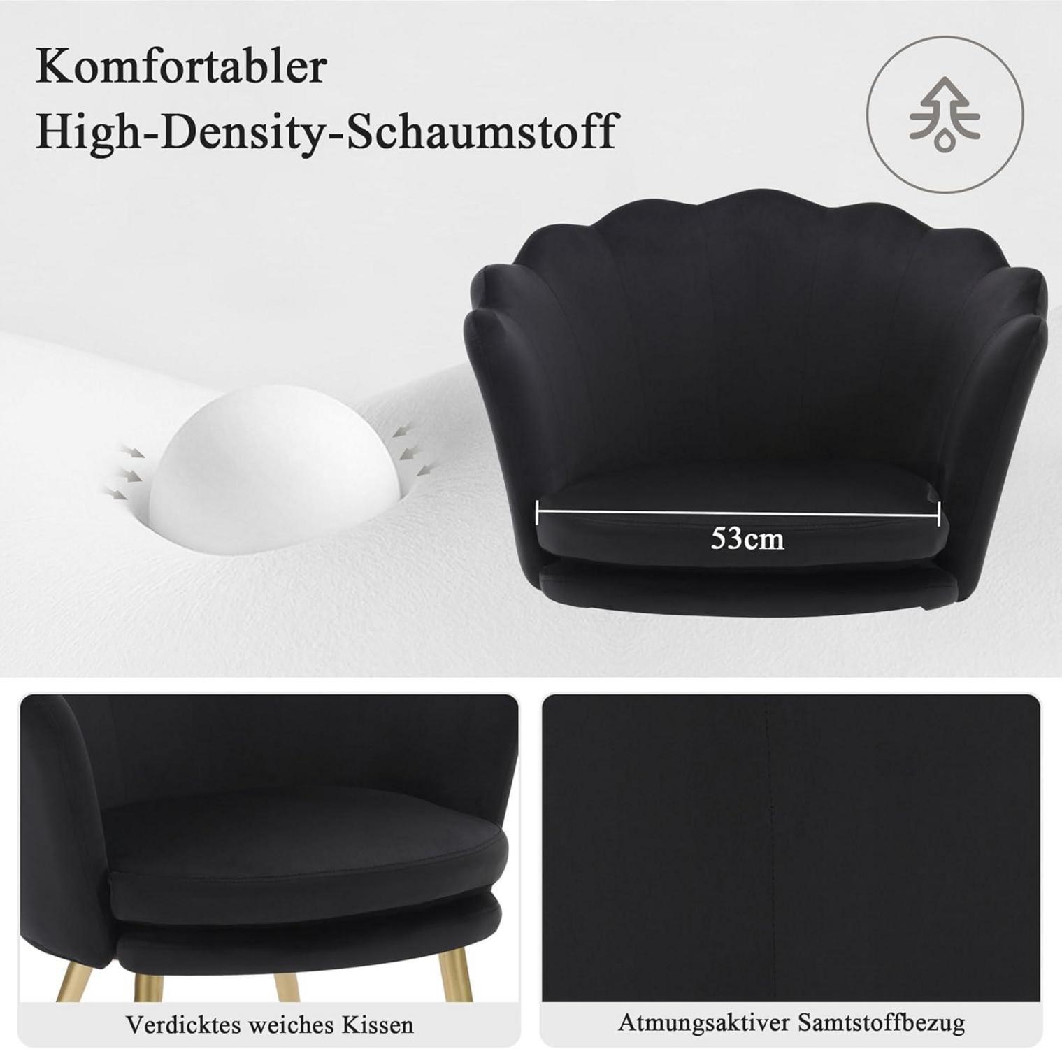 Samtstuhl Schwarz Gold mit Metallbeinen, Wohnzimmer Schlafzimmer Sessel