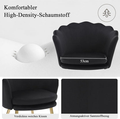 Samtstuhl Schwarz Gold mit Metallbeinen, Wohnzimmer Schlafzimmer Sessel