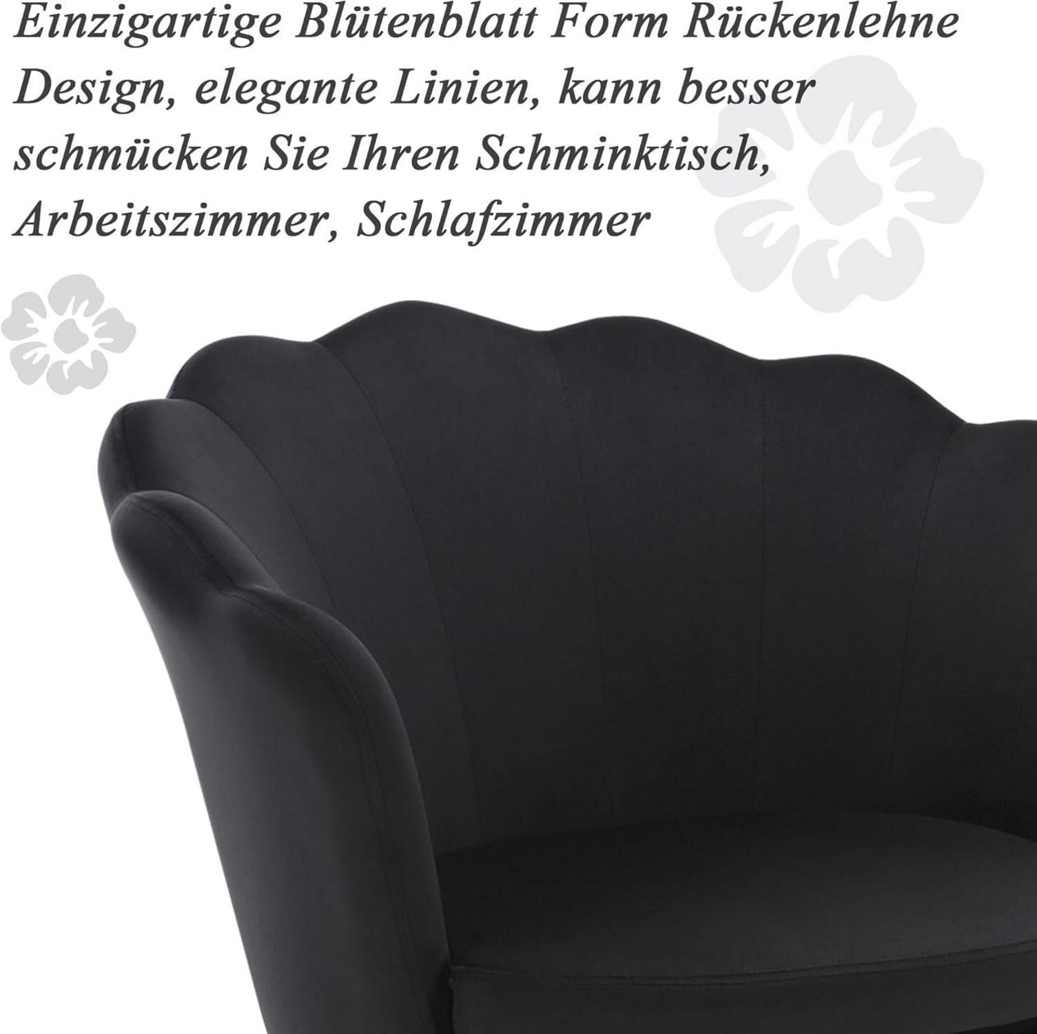Bequemer Samtstuhl mit Metallbeinen für Wohnzimmer/Schlafzimmer in Schwarz-Gold