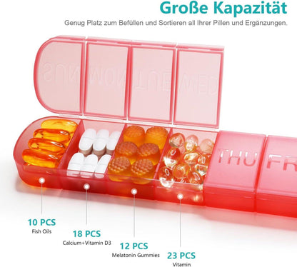 Tablettenbox 7 Tage, Pillendose deutsch, BPA-frei, Pillen Organizer für Medikamente