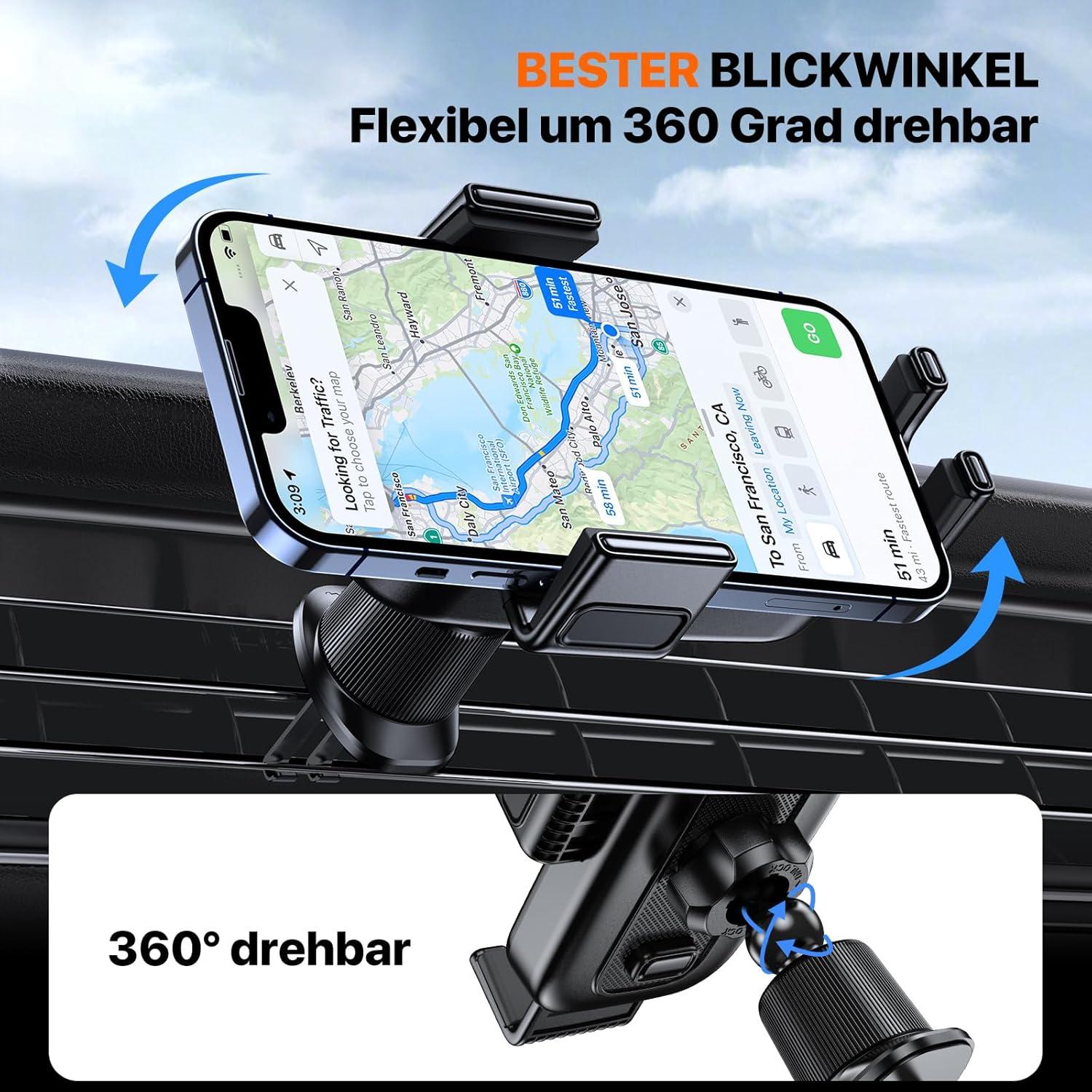 Miracase Auto Handyhalterung Schwarz 360° Drehbar Kompatibel mit iPhone Samsung Huawei