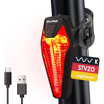 Fahrrad Rücklicht LED StVZO IPX5 Wasserdicht Type-C | MUPAS