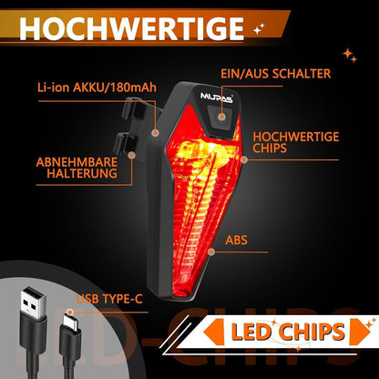 Fahrrad Rücklicht LED StVZO IPX5 Wasserdicht Type-C | MUPAS