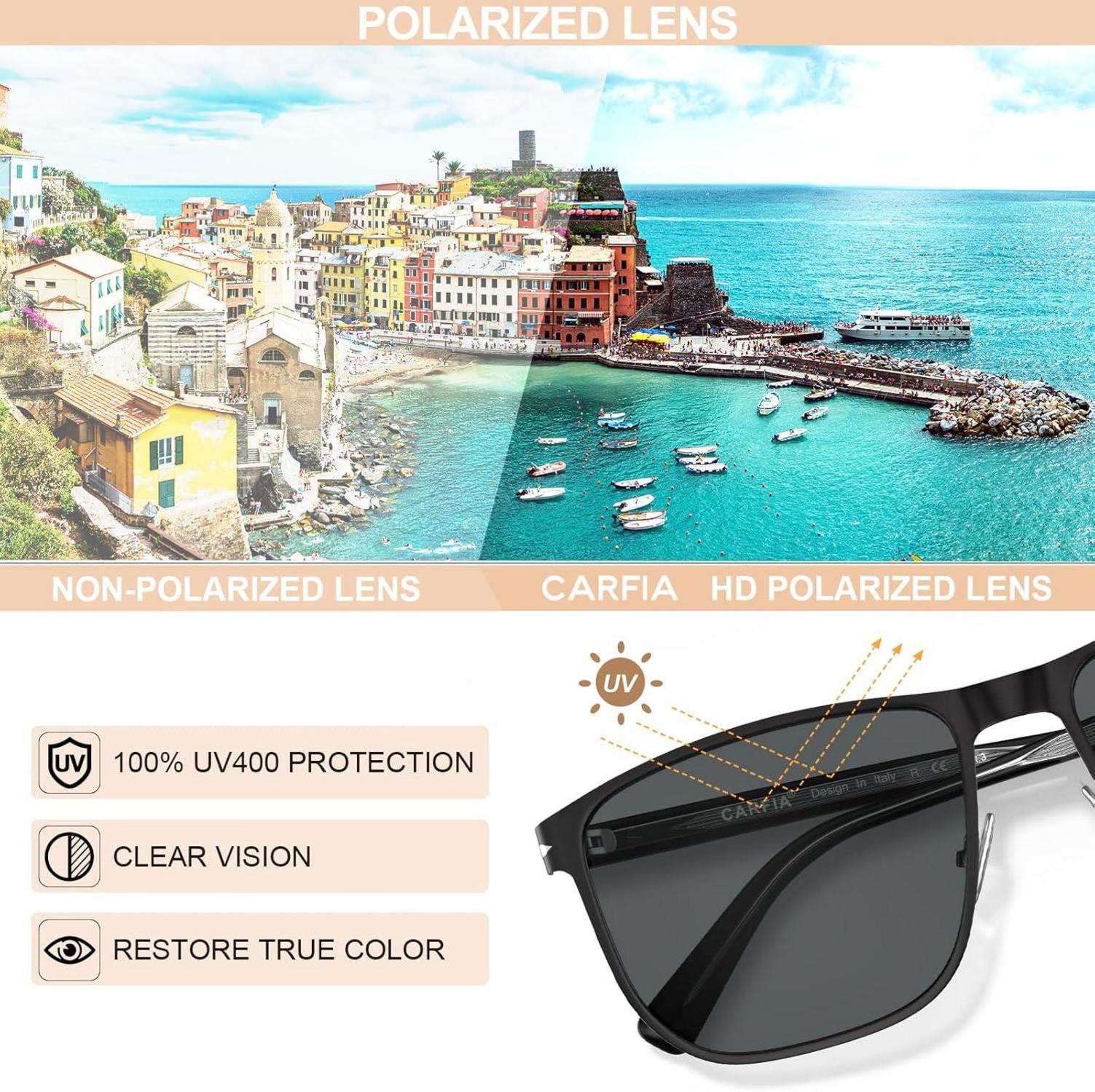 CARFIA Herren Sonnenbrille Polarisierte UV400 Schutz Metallrahmen Outdoor Brille