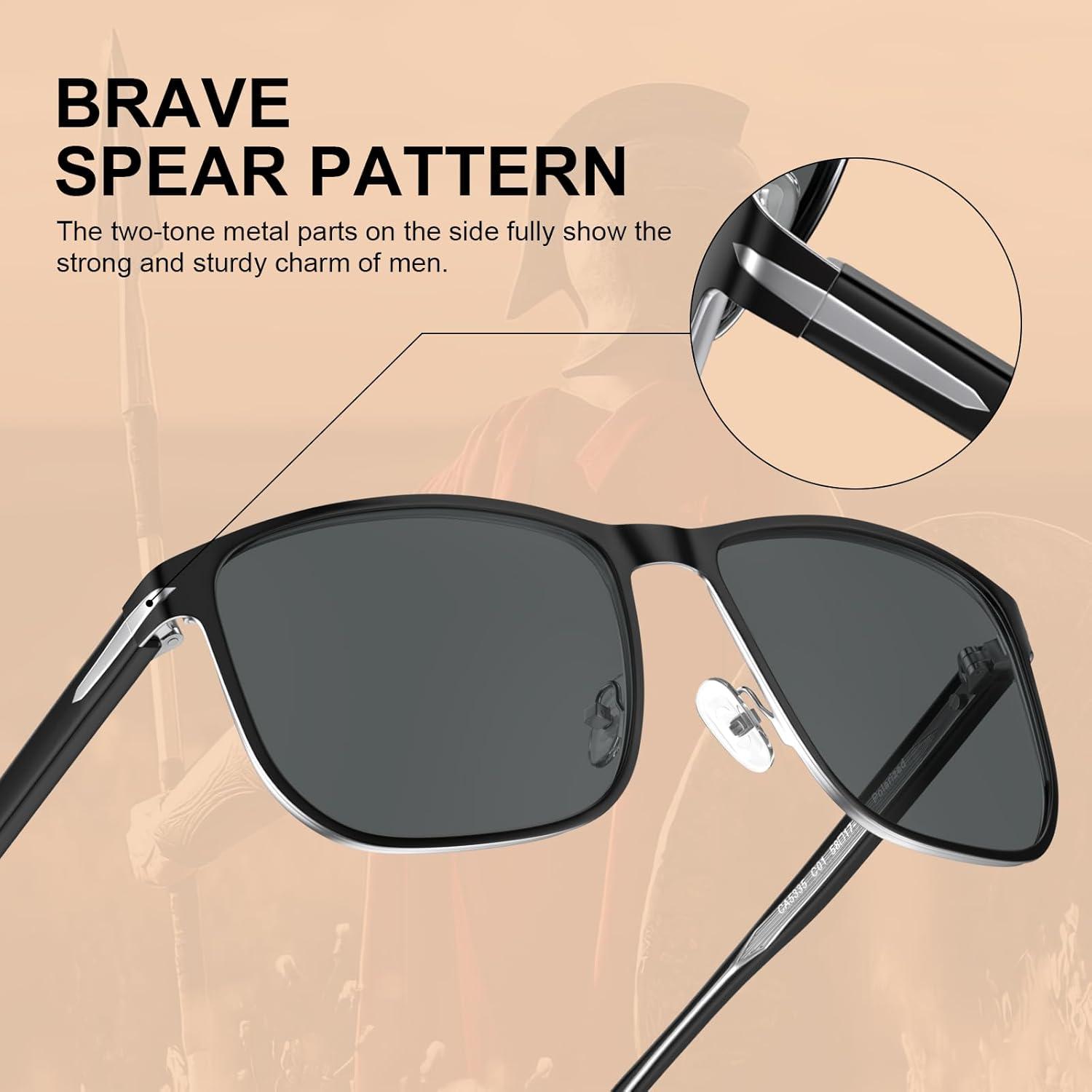 CARFIA Polarisierte Herren Sonnenbrille UV400 Schutz Metallrahmen Outdoor Brille