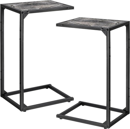 Industrieller Beistelltisch 2er-Pack C Form Metall Holz 40x30x64 cm