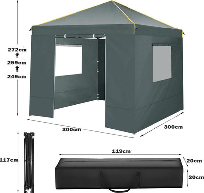 Pavillon 3x3 Stabil Wasserdicht Faltpavillon mit 4 Seitenteilen UV-Schutz