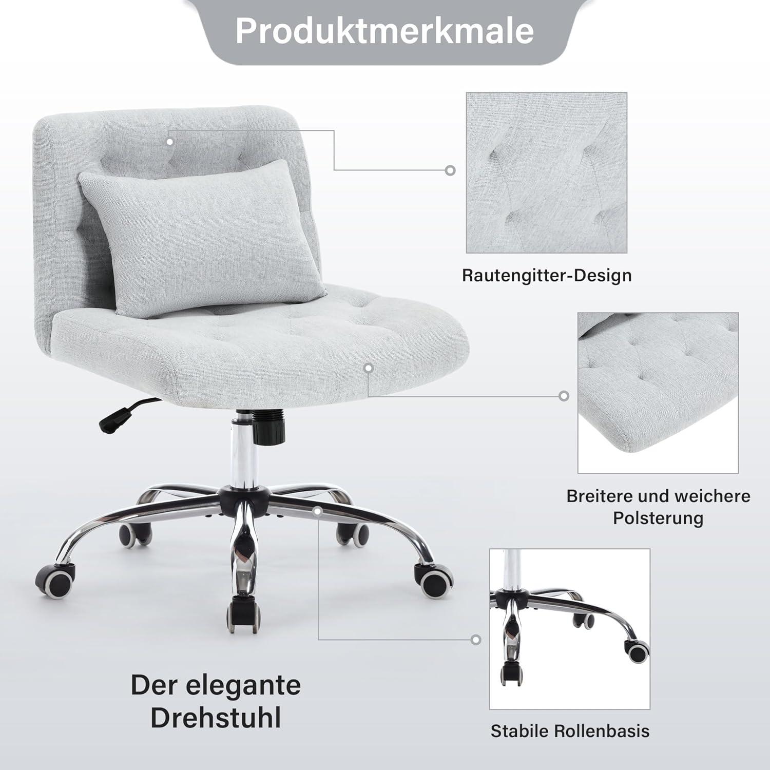 Ergonomischer Bürostuhl ohne Armlehnen, Schreibtischstuhl mit