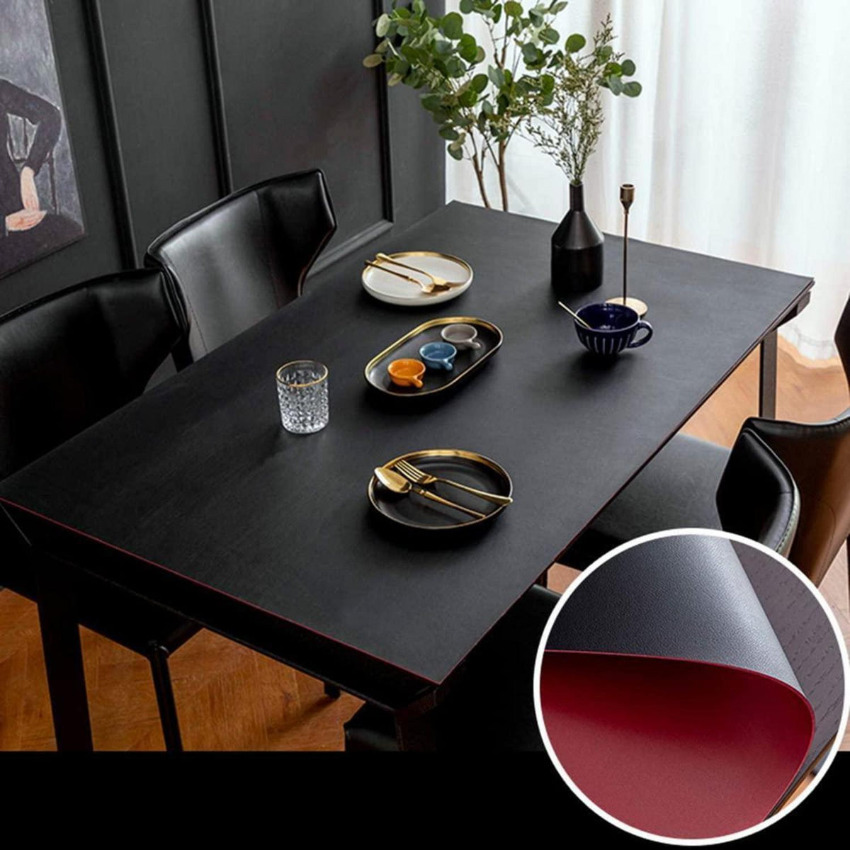 PU Tischdecke wasserdicht 90x200cm Schwarz Rot