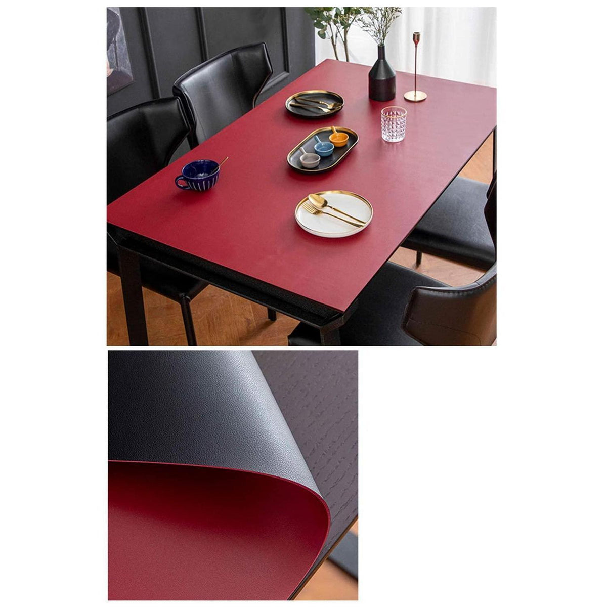 PU Tischdecke wasserdicht 90x200cm Schwarz Rot