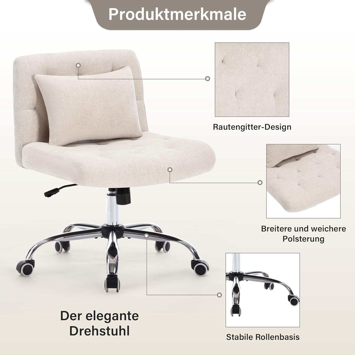 Ergonomischer Bürostuhl ohne Armlehnen mit Lendenkissen und Rädern