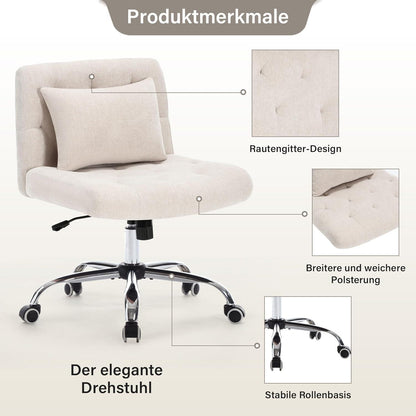 Ergonomischer Bürostuhl ohne Armlehnen mit Lendenkissen und Rädern