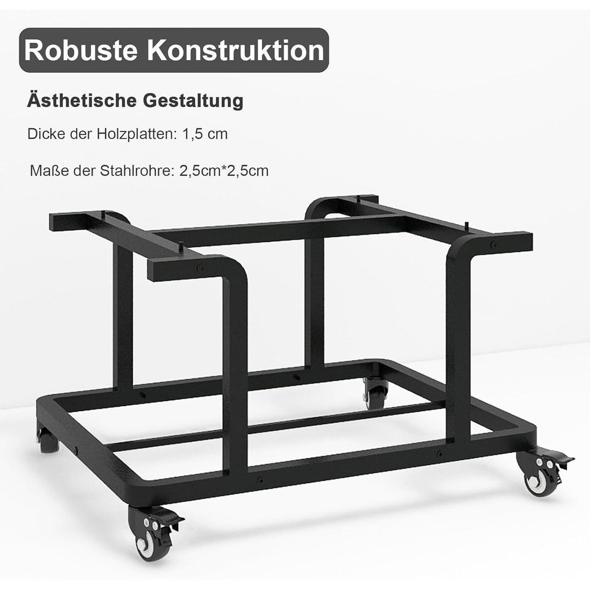 Mobiler Druckerständer 60x50cm mit Rollen, 2 Ebenen, Holz & Metall, Schwarz