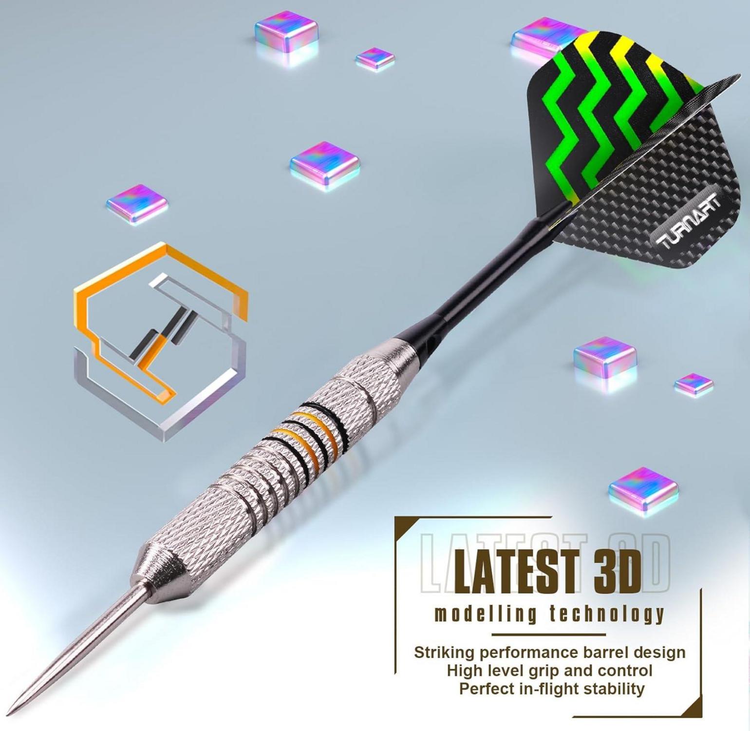 Turnart Profi Steeldarts 12er Set mit Dart Case Schwarz Metallspitze