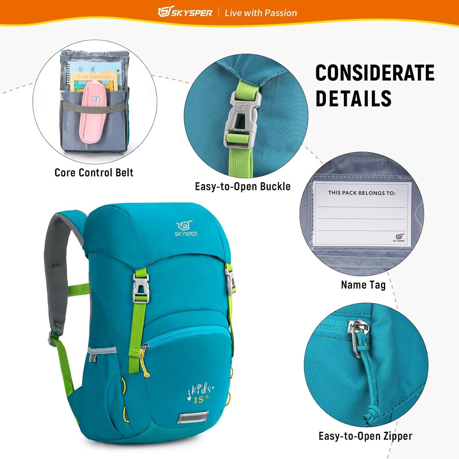 SKYSPER Kinderrucksack 15+ Kinder Wanderrucksack für Jungen Mädchen Cyan