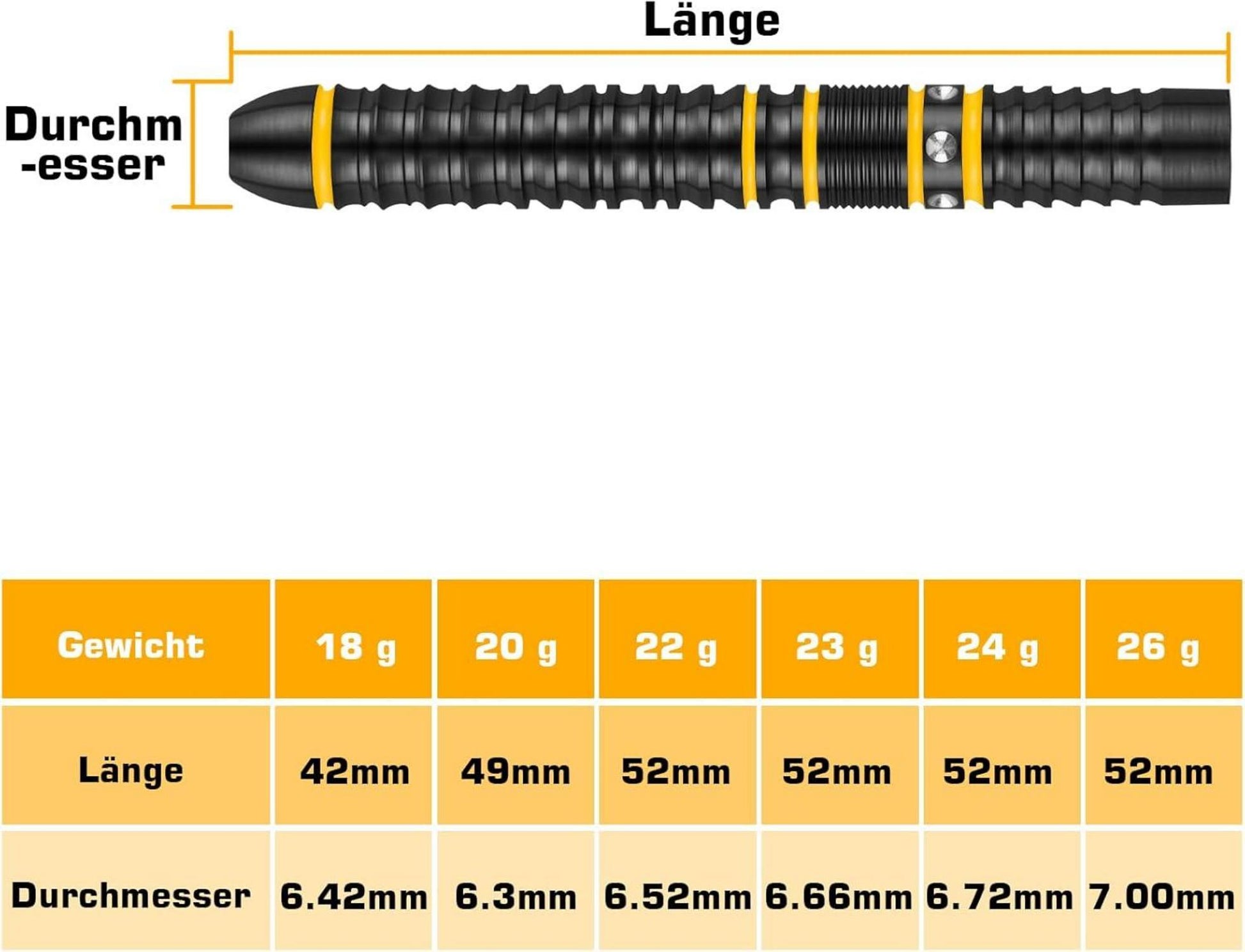 Dartpfeile 90% Tungsten 3 Stück 16-28 Gramm Gelb 22g