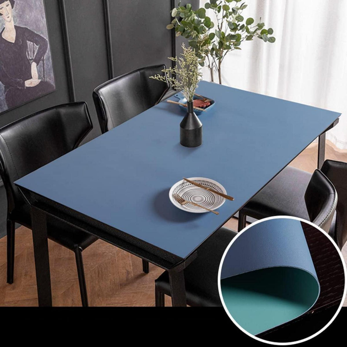 PU Tischdecke Wasserdicht Blaugrün 90x200cm Rechteck