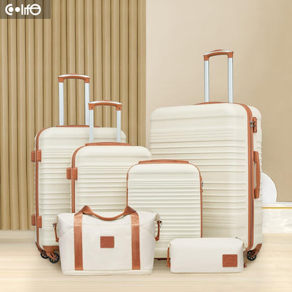 COOLIFE Koffer-Set 6tlg ABS Hartschale Reisekoffer 4 Rollen