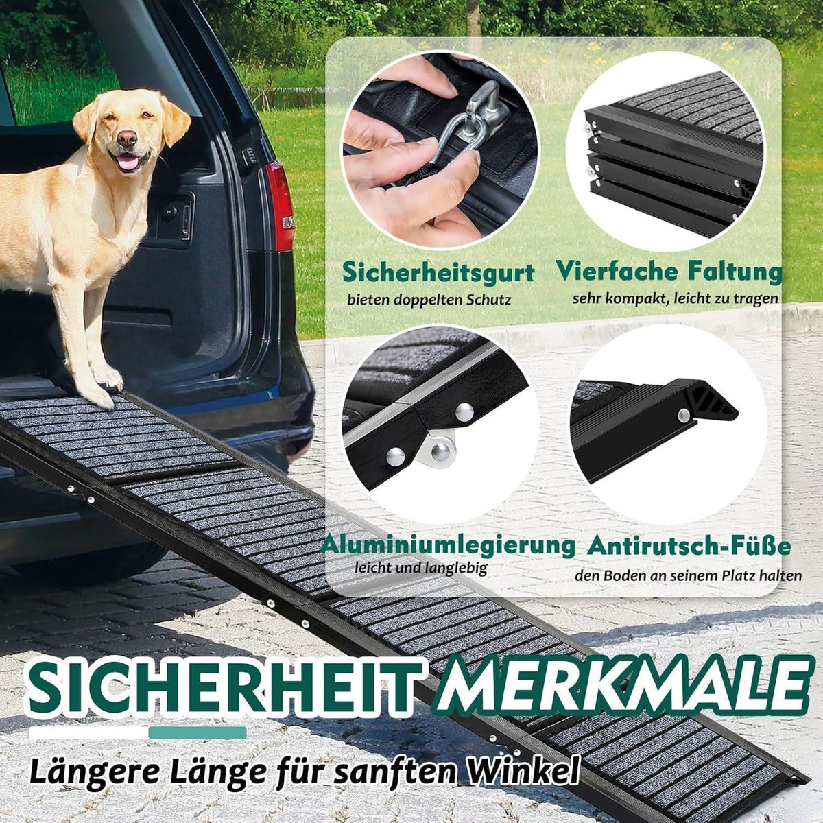 Extra Lange Hunderampe Auto Klappbar – Stabil & Rutschfest bis 110kg