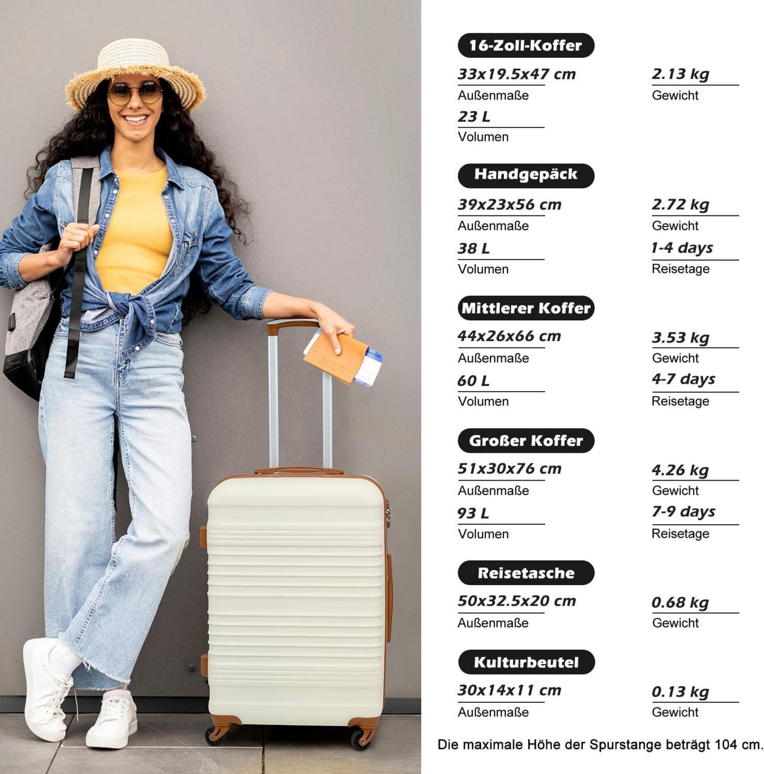 COOLIFE Koffer-Set ABS Hartschale Reisekoffer 4 Rollen TSA-Schloss 3tlg