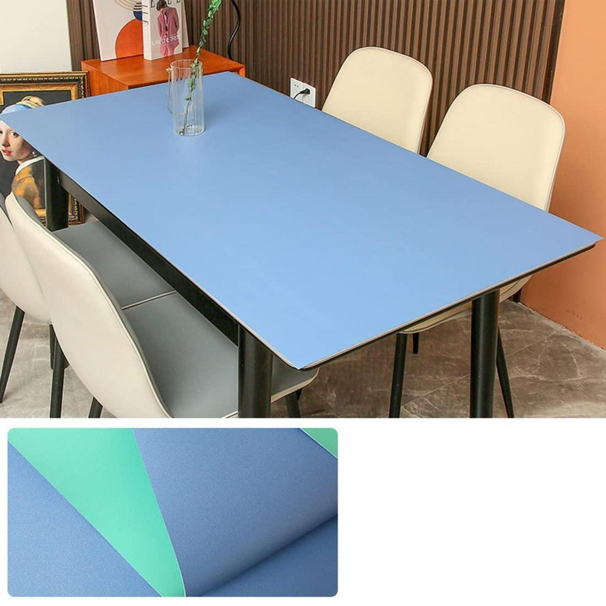 PU Tischdecke Wasserdicht Dark Blau+Grün 85x180cm