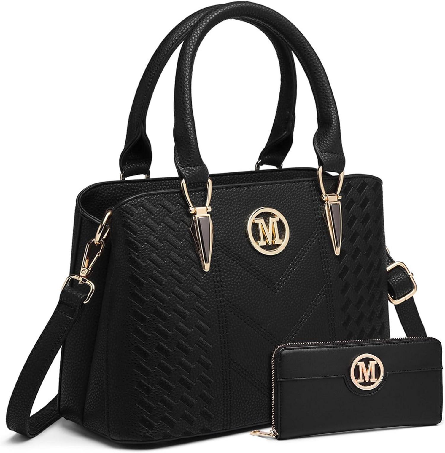 Miss Lulu Damen Handtasche Mittelgroß Schwarz Henkeltasche