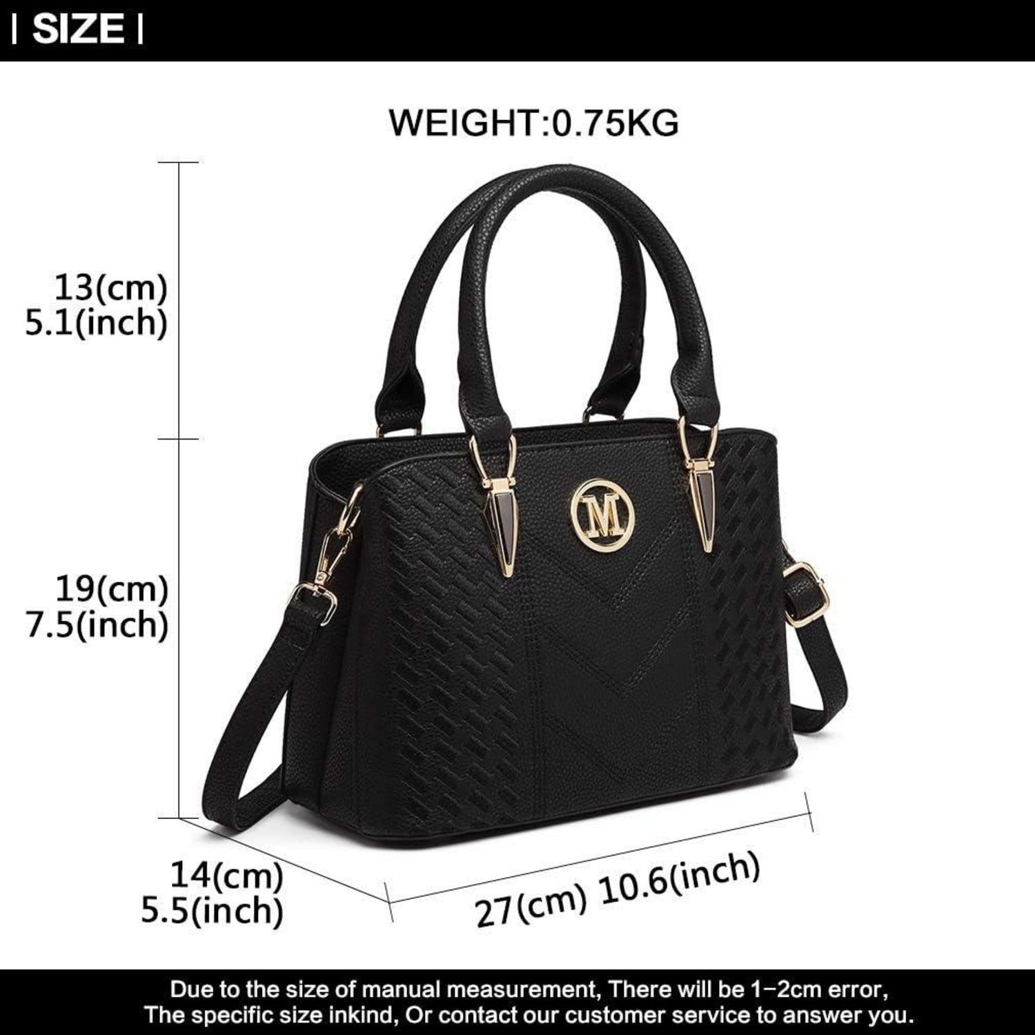 Miss Lulu Handtasche Damen Mittelgroß Elegant Schwarz-Gold Henkeltasche Geldbörsen-Set