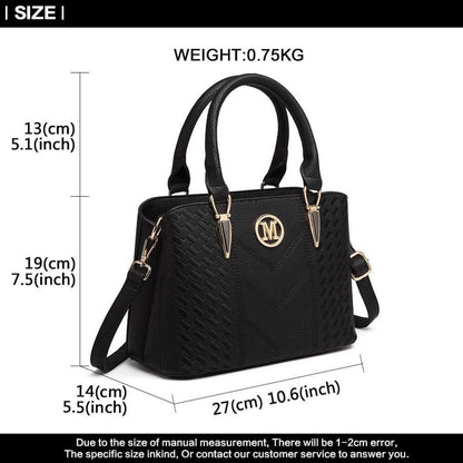 Miss Lulu Handtasche Damen Mittelgroß Elegant Schwarz-Gold Henkeltasche Geldbörsen-Set