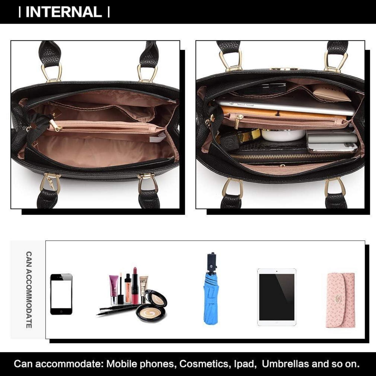 Damen Handtasche Mittelgroß Elegant Henkeltasche Schwarz Geldbörsen-Set