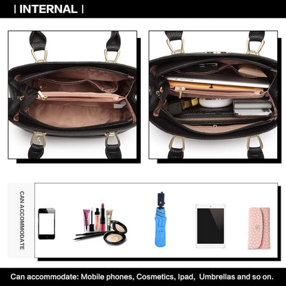 Damen Handtasche Mittelgroß Elegant Henkeltasche Schwarz Geldbörsen-Set