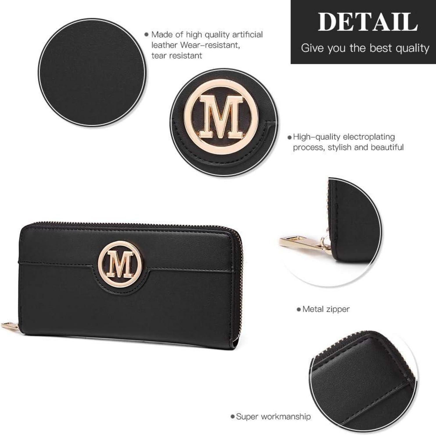 Damen Handtasche mittelgroß schwarz Henkeltasche Geldbörse Set