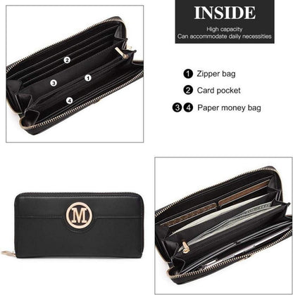 Miss Lulu Handtasche Damen Mittelgroß Elegant Schwarz-Gold Henkeltasche Geldbörsen-Set