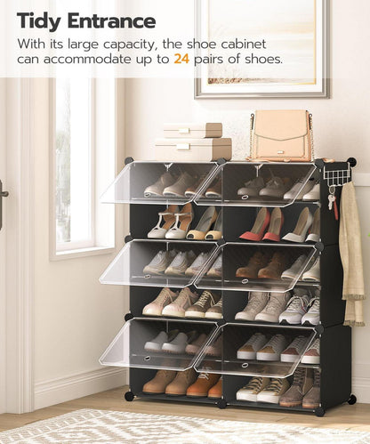HOOBRO Schuhregal 6 Fächer Schuhschrank Würfelregal Tür 24 Paar Schuhe Schwarz