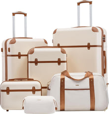 Hartschalen-Koffer-Set 6tlg Weiß Braun ABS Trolley TSA-Schloss