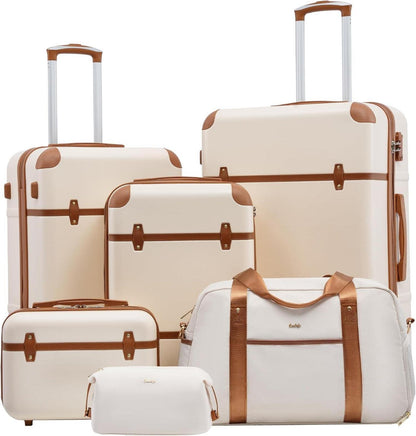 Hartschalen-Koffer-Set 6tlg Weiß Braun ABS Trolley TSA-Schloss