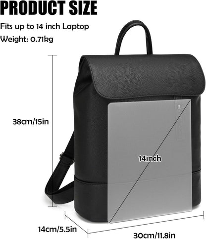 Damen Rucksack PU Leder City Daypack 14 Zoll Laptopfach