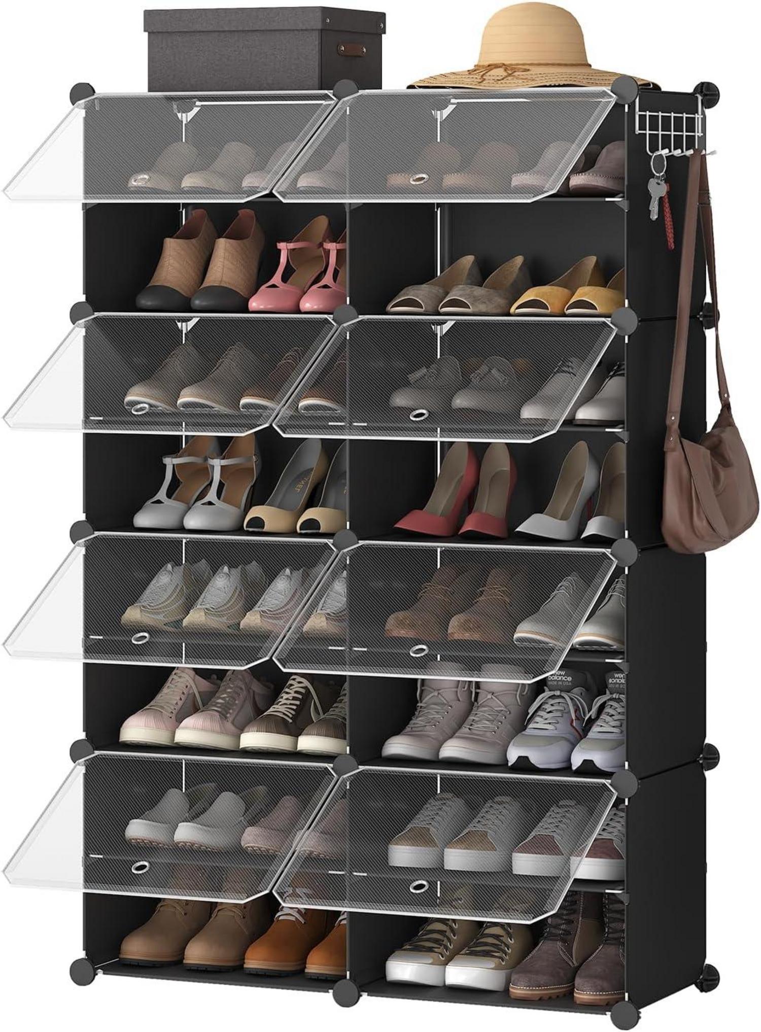 Schuhregal mit 8 Fächern und Tür für 32 Paar Schuhe Schwarz