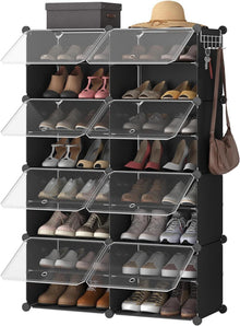 Schuhregal mit 8 Fächern und Tür für 32 Paar Schuhe Schwarz