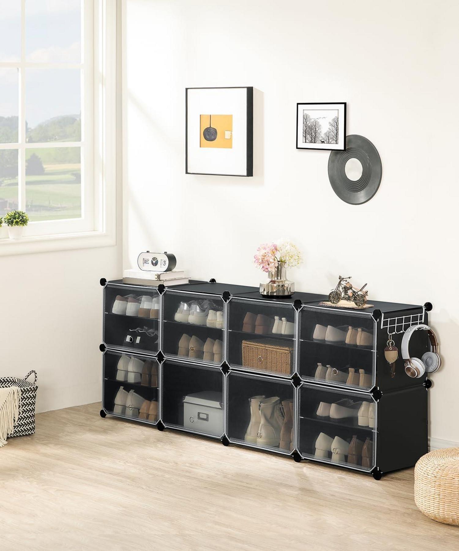 Schuhregal mit 8 Fächern für 32 Paar Schuhe Schwarz 80 x 30